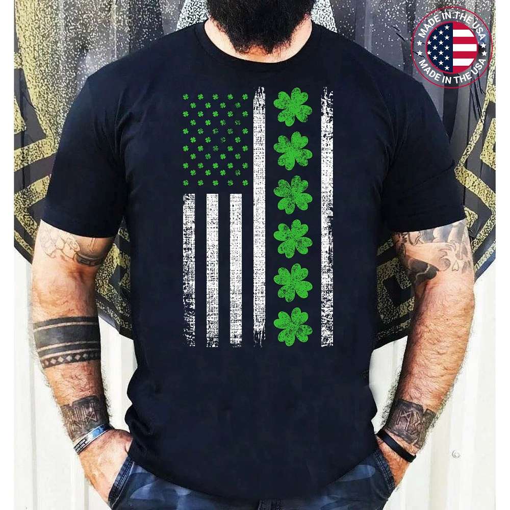 American Flag St Patricks Day Vintage Shamrock Men Women T-Shirt