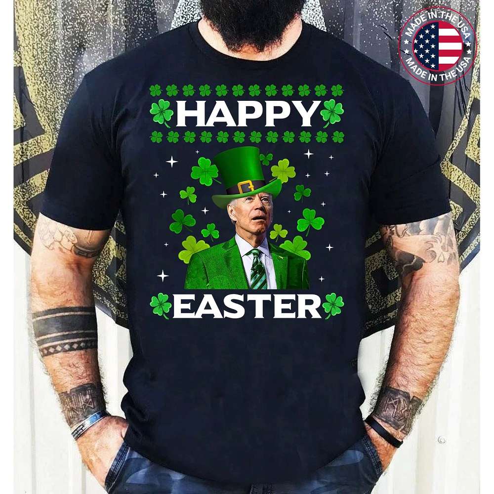 Funny Joe Biden Easter Confused St Patricks Day Shamrock T-Shirt
