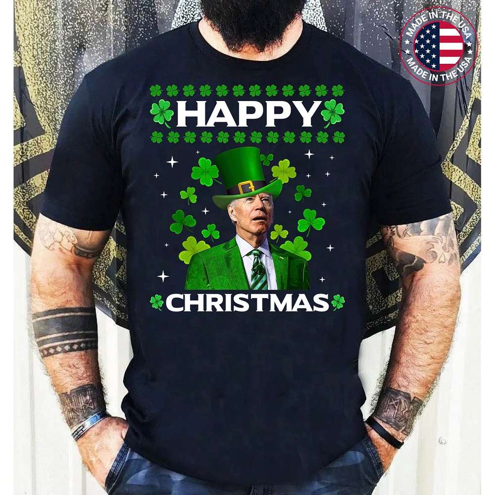 Funny Joe Biden Happy Christmas Confused St Patricks Day Shamrock T-Shirt