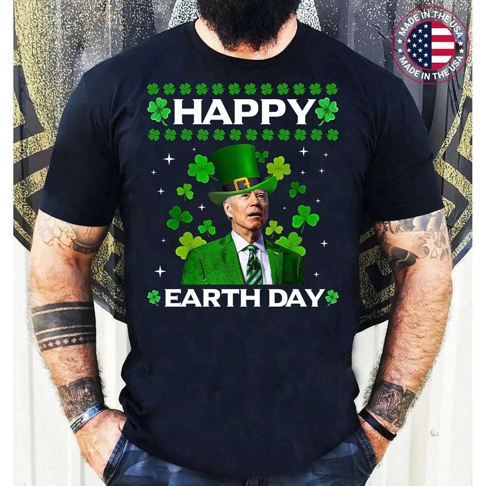 Funny Joe Biden Happy Earth Day Confused St Patricks Day Shamrock T-Shirt