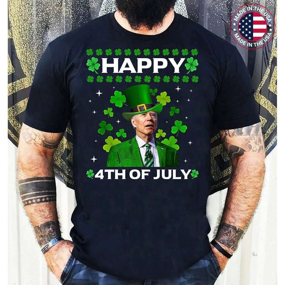 Joe Biden Happy 4th Of july Confused St Patricks Day Shamrock T-Shirt