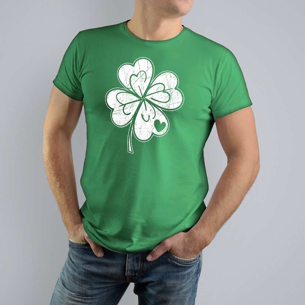 Lucky Four Leaf Irish Shamrock With Heart St Patricks Day T-Shirt