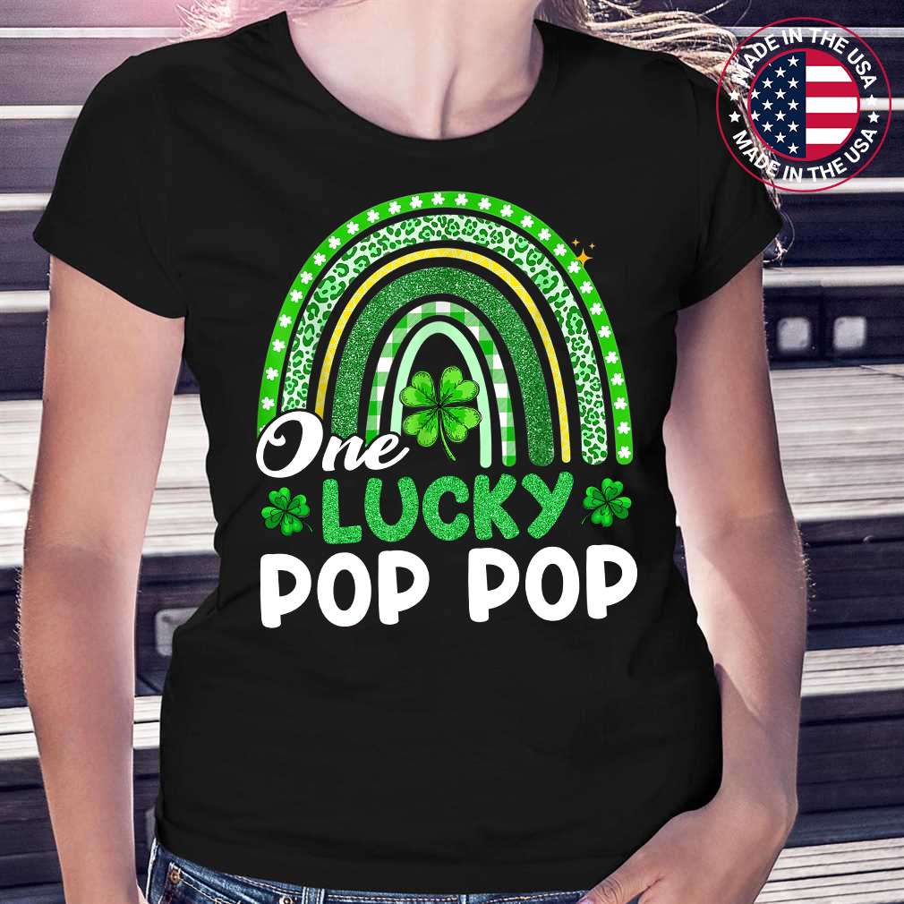 One Lucky Pop Pop Leopard Print Rainbow St Patricks Day T-Shirt